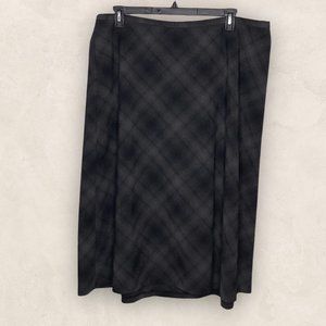 CJ Banks 22W Gray Black Plaid Check A-Line Midi Skirt Stretch Fabric Plus Size